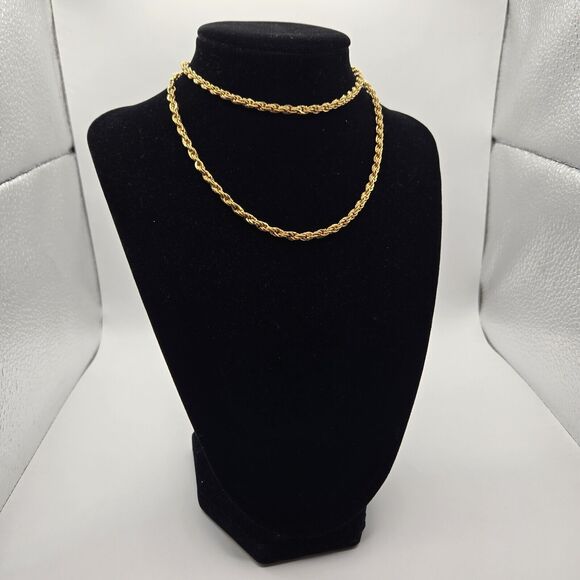 Gold Tone 5mm Twisted Rope Chain Necklace Unisex Long 23 Inches Chunky Fashion - Picture 1 of 6